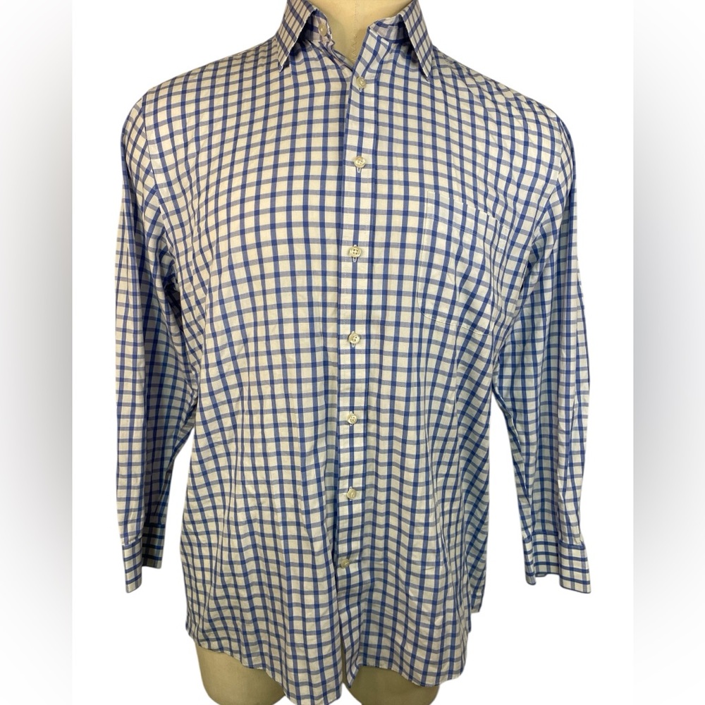 Stafford Travel Fitted Blue and White Checkered Men's Shirt 17-34/35